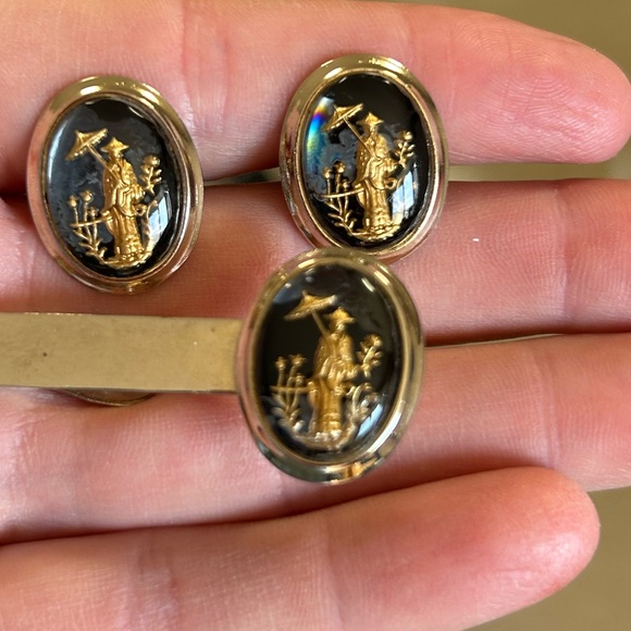 Parkway Damascene cuff links and tie clip- vintage - Picture 3 of 10